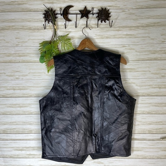 Vintage Black Leather Patchwork Biker Grunge Vest - Picture 5 of 6